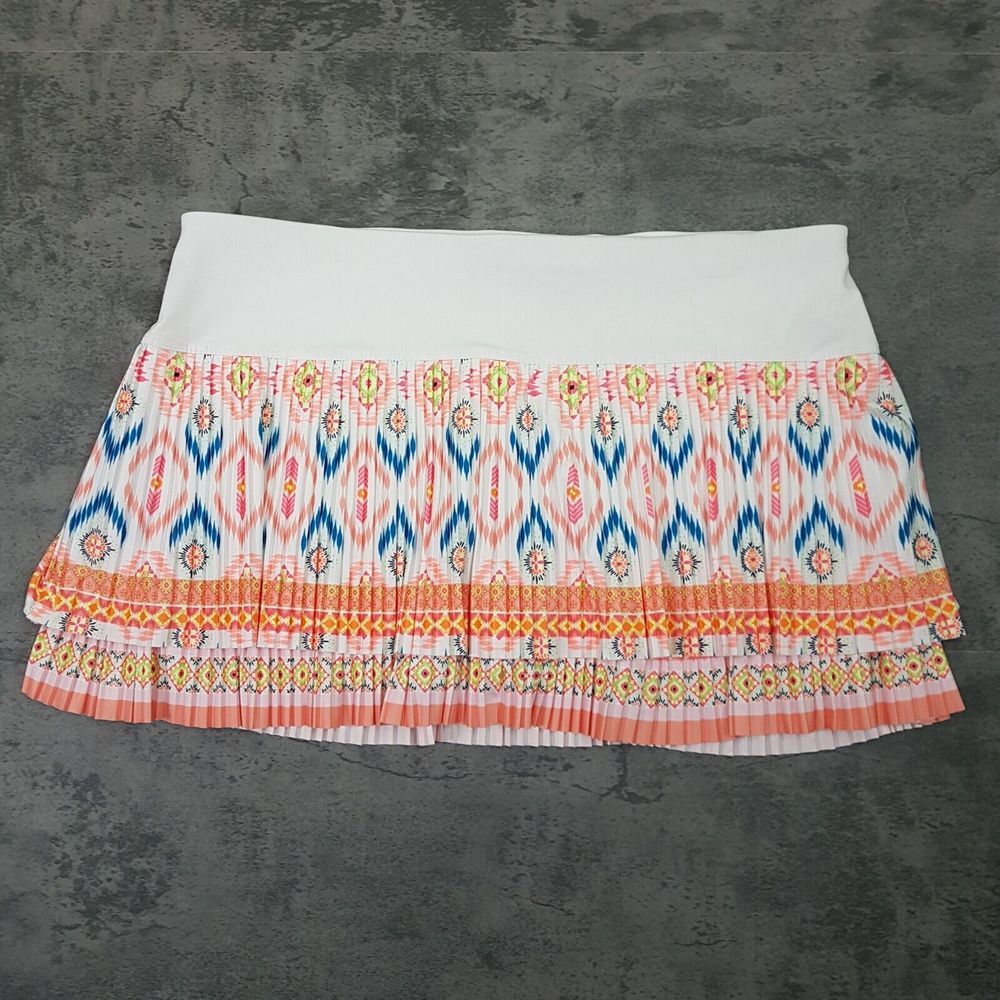 LUCKY IN‎ LOVE Print Stretch Tiered Ruffle Mini Skort Skirt Womens Size XL Geo